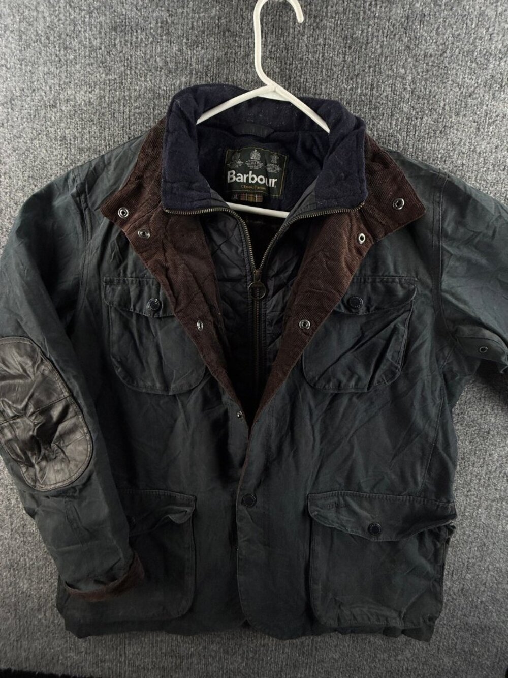 Barbour Ogston Lined Waxed Jacket Canvas XL Blue Cotton Wool Polyester Winter